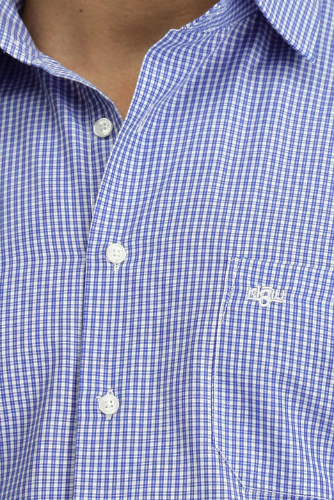 Medium Navy Long Sleeve Classic Plaid Pocketed Cotton Easy-Iron Shirt