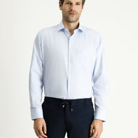 Light Blue Long Sleeve Regular Fit Plaid Cotton Easy-Iron Shirt