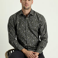 Medium Khaki Long Sleeve Regular Fit Printed Cotton Shirt