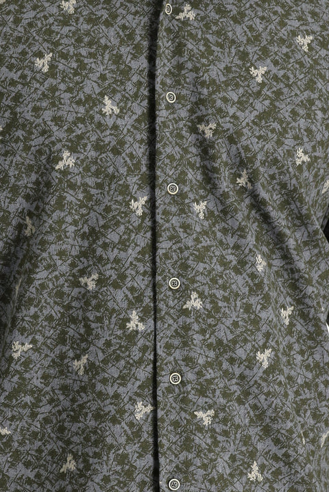 Medium Khaki Long Sleeve Regular Fit Printed Cotton Shirt