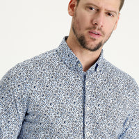 Light Blue Long Sleeve Slim Fit Printed Cotton Shirt