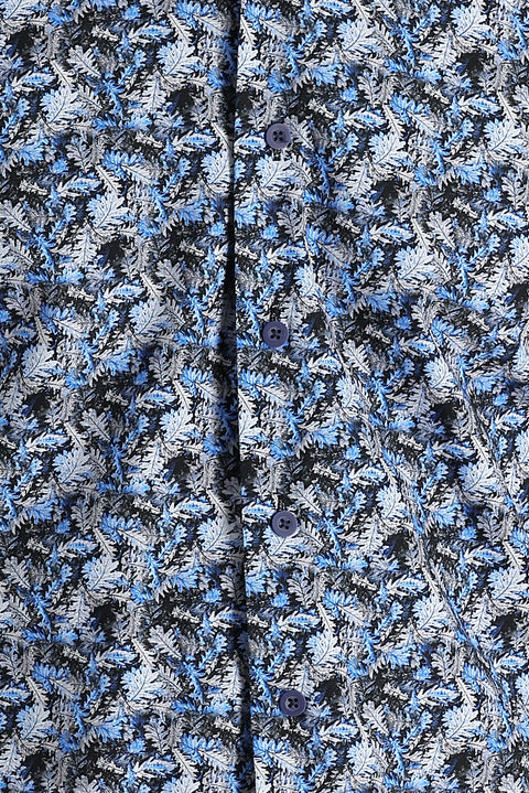 Dark Blue Long Sleeve Slim Fit Printed Cotton Shirt