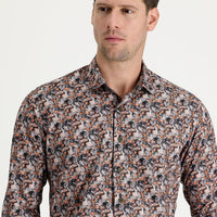 Medium Orange Long Sleeve Slim Fit Printed Cotton Shirt