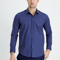 Medium Navy Long Sleeve Slim Fit Printed Cotton Shirt
