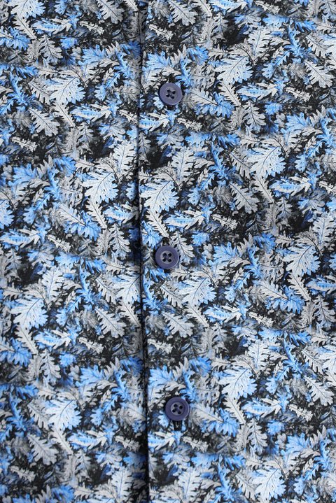 Dark Blue Long Sleeve Slim Fit Printed Cotton Shirt