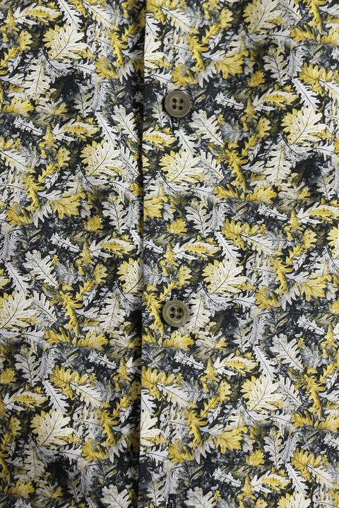 Mustard Yellow Long Sleeve Slim Fit Printed Cotton Shirt