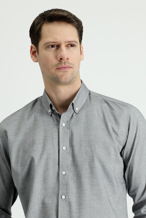 Black Long Sleeve Slim Fit Narrow Cut Oxford Cotton Button-Down Collar Shirt