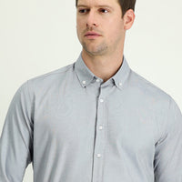 Medium Grey Long Sleeve Slim Fit Narrow Cut Oxford Cotton Button-Down Collar Shirt