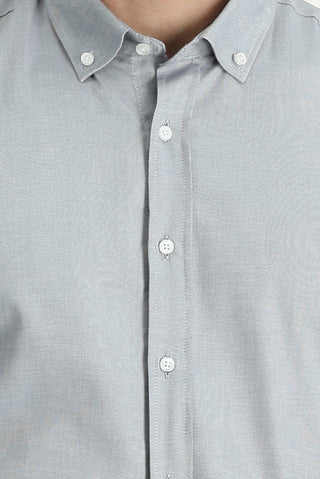  Orta Gri Uzun Kol Slim Fit Dar Kesim Oxford Pamuk Düğmeli Yaka Gömlek