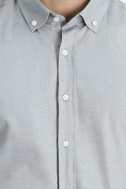 Medium Grey Long Sleeve Slim Fit Narrow Cut Oxford Cotton Button-Down Collar Shirt