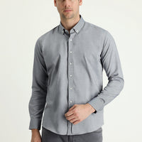 Medium Navy Long Sleeve Slim Fit Oxford Cotton Button-Down Collar Shirt