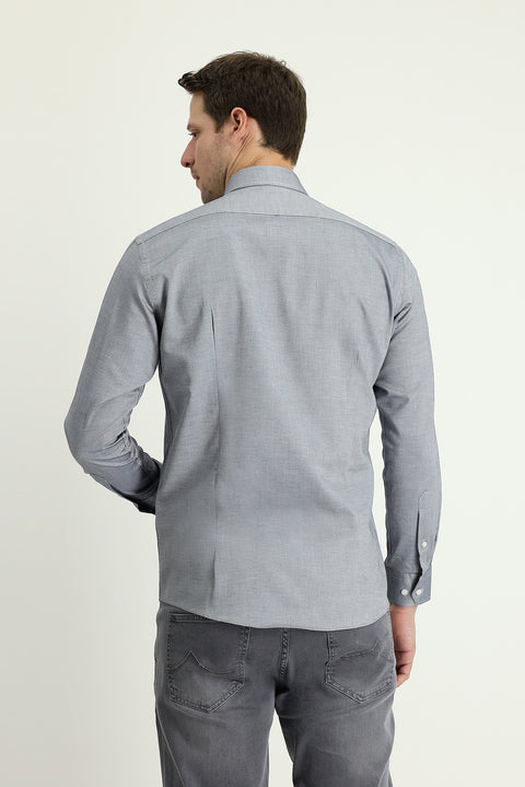 Medium Navy Long Sleeve Slim Fit Oxford Cotton Button-Down Collar Shirt