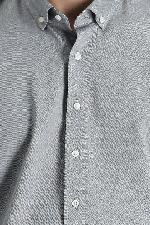 Medium Navy Long Sleeve Slim Fit Oxford Cotton Button-Down Collar Shirt
