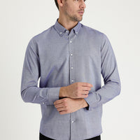 Dark Navy Long Sleeve Slim Fit Narrow Cut Oxford Cotton Button-Down Collar Shirt