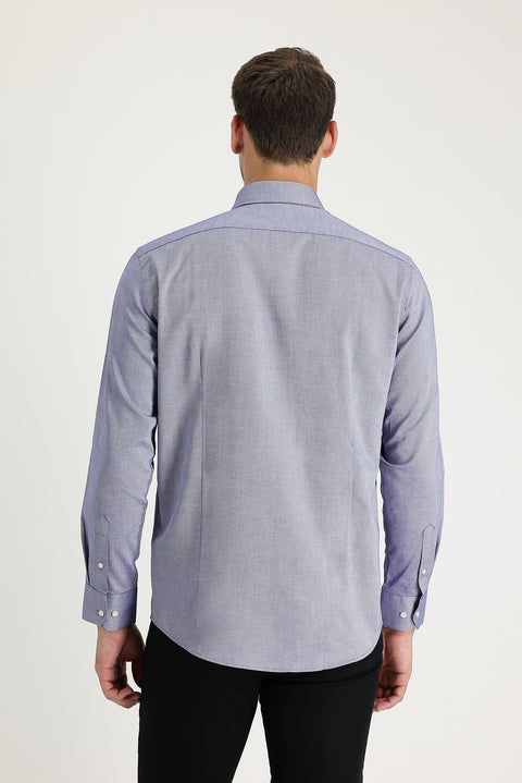 Dark Navy Long Sleeve Slim Fit Narrow Cut Oxford Cotton Button-Down Collar Shirt