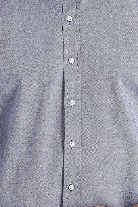 Dark Navy Long Sleeve Slim Fit Narrow Cut Oxford Cotton Button-Down Collar Shirt