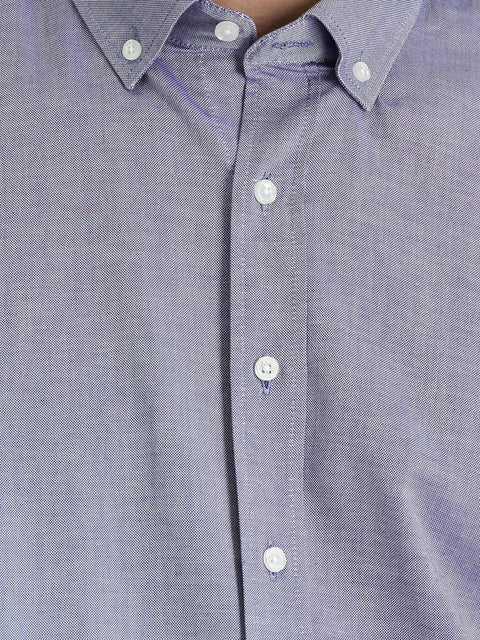 Dark Navy Long Sleeve Slim Fit Narrow Cut Oxford Cotton Button-Down Collar Shirt