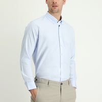 Light Blue Long Sleeve Slim Fit Narrow Cut Oxford Cotton Button-Down Collar Shirt