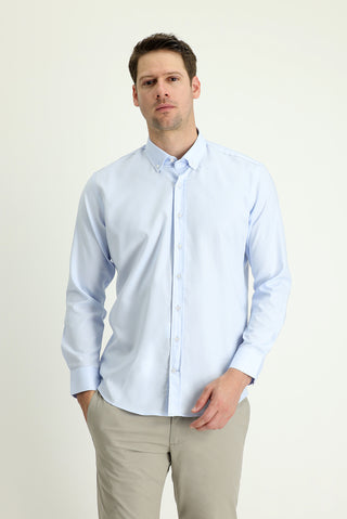  Uçuk Mavi Uzun Kol Slim Fit Dar Kesim Oxford Pamuk Düğmeli Yaka Gömlek