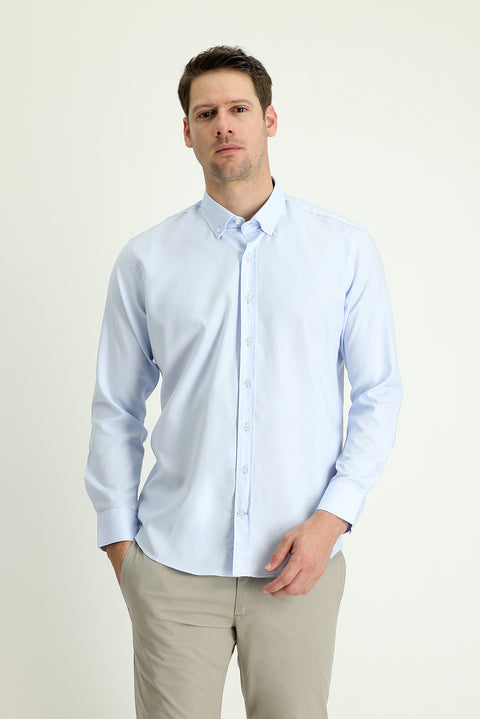 Light Blue Long Sleeve Slim Fit Narrow Cut Oxford Cotton Button-Down Collar Shirt