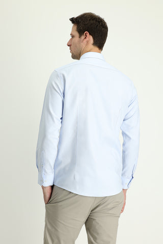  Uçuk Mavi Uzun Kol Slim Fit Dar Kesim Oxford Pamuk Düğmeli Yaka Gömlek