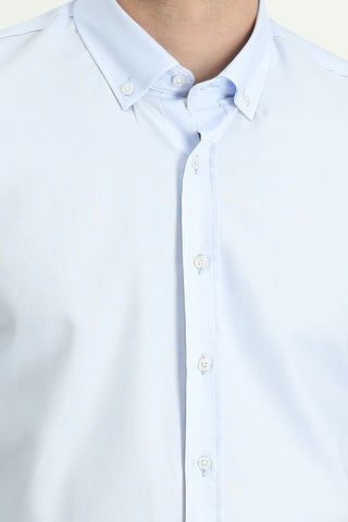  Uçuk Mavi Uzun Kol Slim Fit Dar Kesim Oxford Pamuk Düğmeli Yaka Gömlek