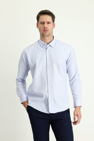  Açık Mavi Uzun Kol Slim Fit Dar Kesim Oxford Pamuk Düğmeli Yaka Gömlek