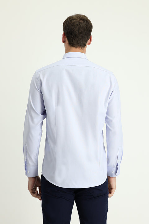 Light Blue Long Sleeve Slim Fit Narrow Cut Oxford Cotton Button-Down Collar Shirt