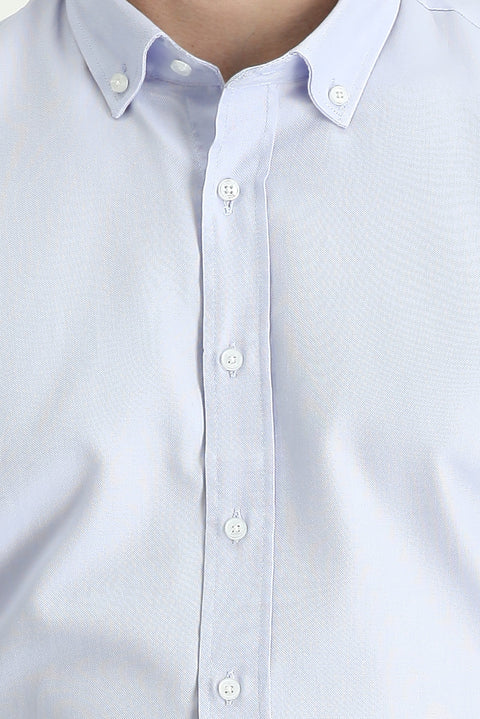 Light Blue Long Sleeve Slim Fit Narrow Cut Oxford Cotton Button-Down Collar Shirt