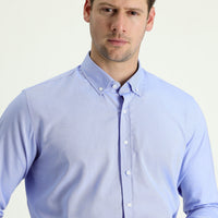 Blue Long Sleeve Slim Fit Narrow Cut Oxford Cotton Button-Down Collar Shirt