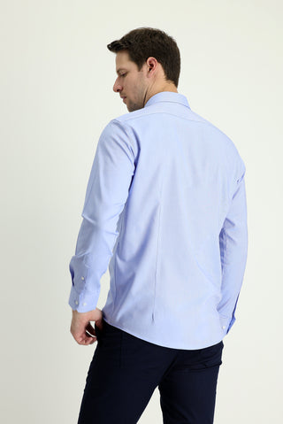  Mavi Uzun Kol Slim Fit Dar Kesim Oxford Pamuk Düğmeli Yaka Gömlek