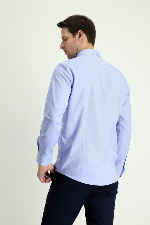 Blue Long Sleeve Slim Fit Narrow Cut Oxford Cotton Button-Down Collar Shirt