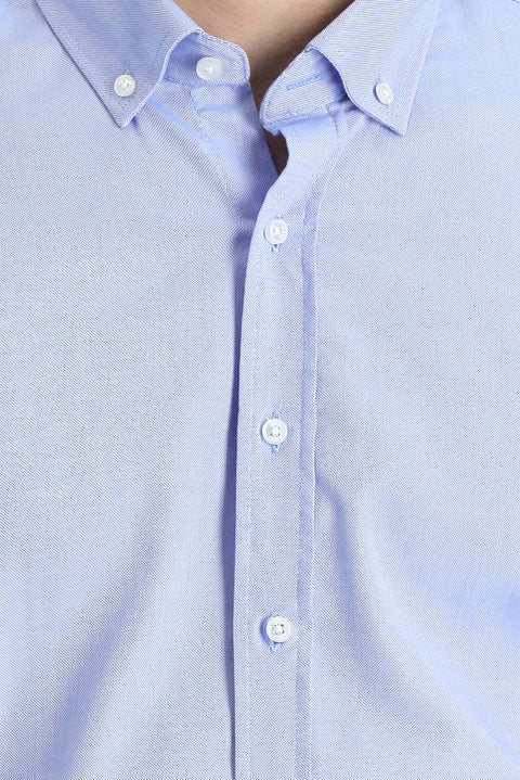 Blue Long Sleeve Slim Fit Narrow Cut Oxford Cotton Button-Down Collar Shirt