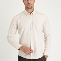 Light Beige Long Sleeve Slim Fit Oxford Cotton Button-Down Collar Shirt