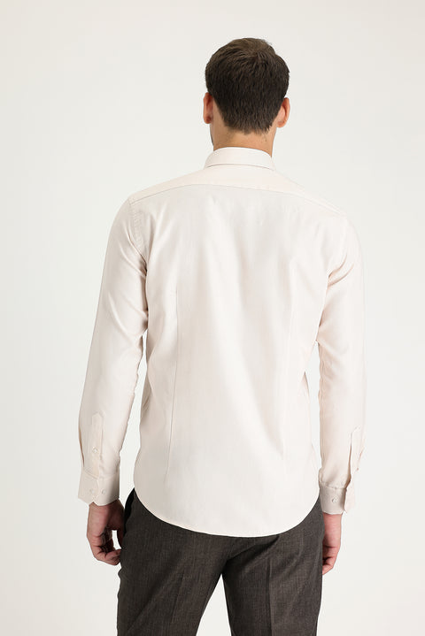 Light Beige Long Sleeve Slim Fit Oxford Cotton Button-Down Collar Shirt