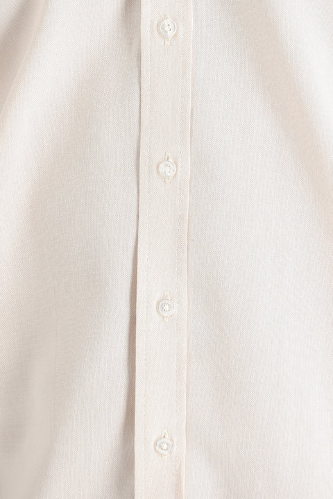 Light Beige Long Sleeve Slim Fit Oxford Cotton Button-Down Collar Shirt