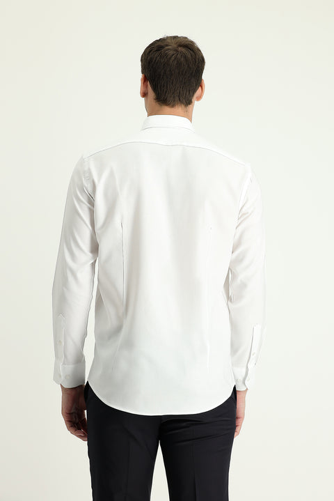 Beyaz Uzun Kol Slim Fit Dar Kesim Oxford Pamuk Düğmeli Yaka Gömlek