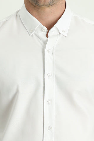  Beyaz Uzun Kol Slim Fit Dar Kesim Oxford Pamuk Düğmeli Yaka Gömlek
