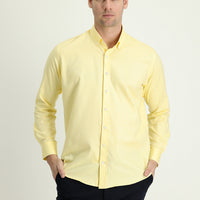 Light Yellow Long Sleeve Slim Fit Narrow Cut Oxford Cotton Button-Down Collar Shirt