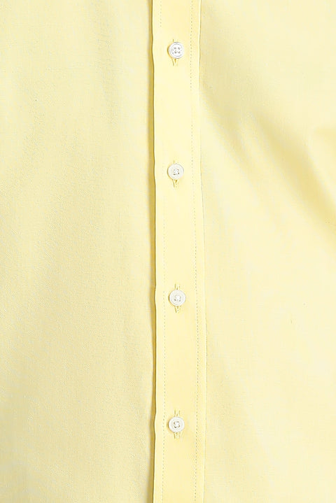 Light Yellow Long Sleeve Slim Fit Narrow Cut Oxford Cotton Button-Down Collar Shirt
