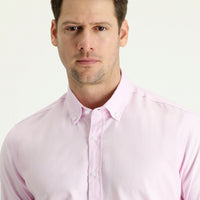 Dusty Pink Long Sleeve Slim Fit Narrow Cut Oxford Cotton Button-Down Collar Shirt
