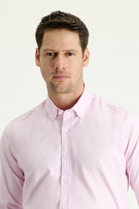 Dusty Pink Long Sleeve Slim Fit Narrow Cut Oxford Cotton Button-Down Collar Shirt
