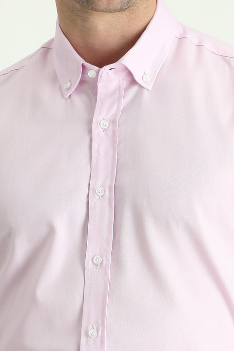 Dusty Pink Long Sleeve Slim Fit Narrow Cut Oxford Cotton Button-Down Collar Shirt