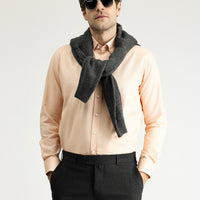 Baby Pink Long Sleeve Slim Fit Narrow Cut Oxford Cotton Button-Down Collar Shirt