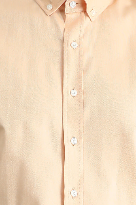 Baby Pink Long Sleeve Slim Fit Narrow Cut Oxford Cotton Button-Down Collar Shirt