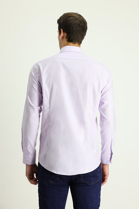 Lila Uzun Kol Slim Fit Dar Kesim Oxford Pamuk Düğmeli Yaka Gömlek