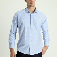 Light Blue Long Sleeve Slim Fit Narrow Cut Classic Patterned Cotton Shirt