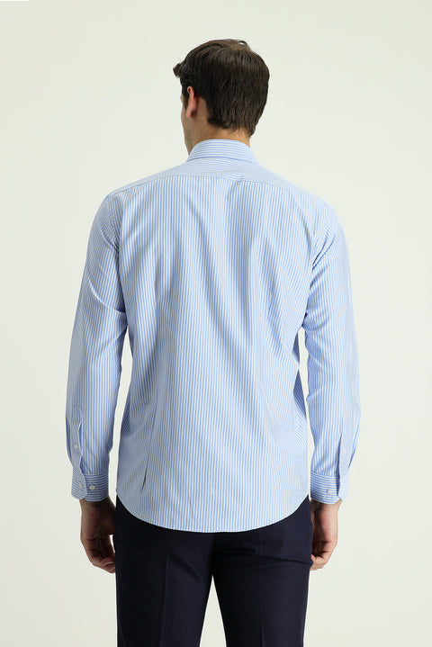 Light Blue Long Sleeve Slim Fit Narrow Cut Classic Patterned Cotton Shirt