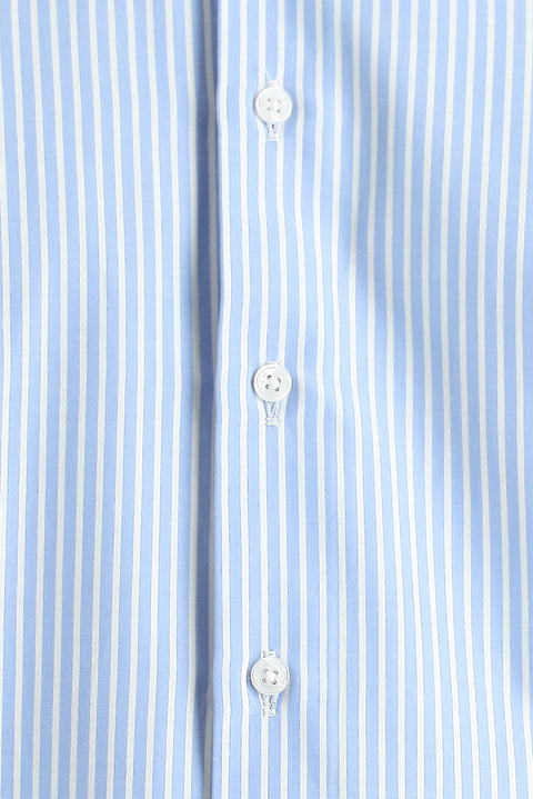 Light Blue Long Sleeve Slim Fit Narrow Cut Classic Patterned Cotton Shirt
