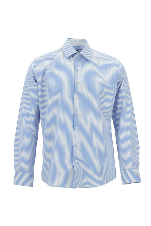 Light Blue Long Sleeve Slim Fit Narrow Cut Classic Patterned Cotton Shirt